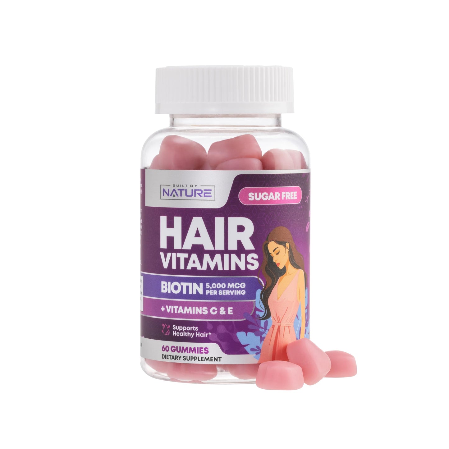 Built by Nature Hair Vitamins - Sugar Free Biotin Gummies for Hair Growth
