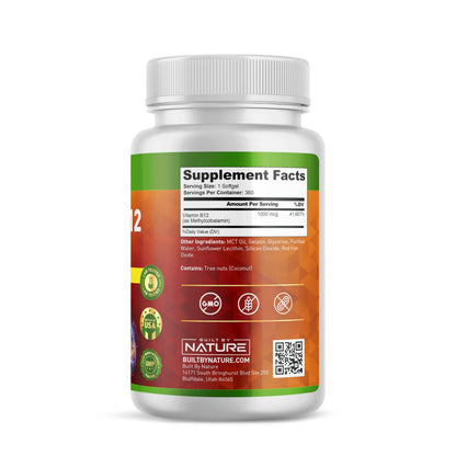 Built by Nature Vitamin B12 1000 mcg Methylcobalamin | Fast Dissolve Softgels, 360-Count