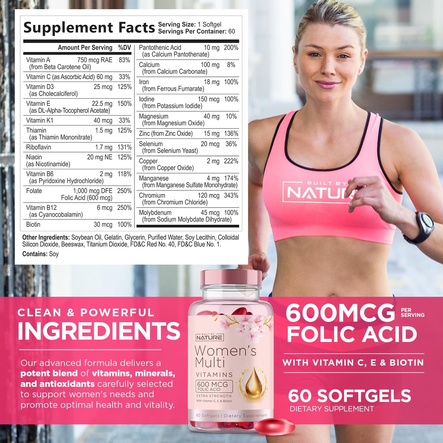 Built By Nature Vitamins for Women – Complete Daily Multivitamin with Iron & Calcium