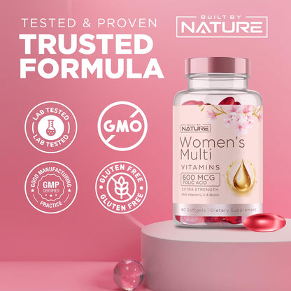 Built By Nature Vitamins for Women – Complete Daily Multivitamin with Iron & Calcium