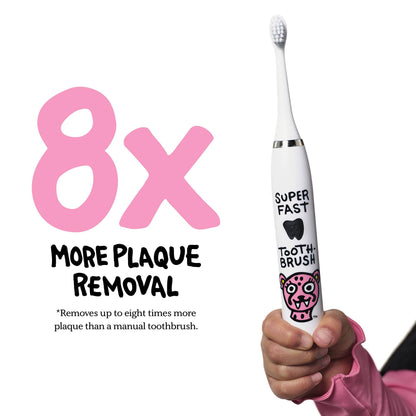 Made by Dentists Kids Electric Toothbrush – Rechargeable, 6 Replacement Heads (Cheetah)