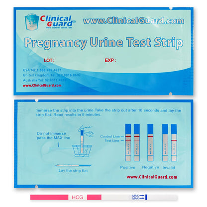 Clinical Guard 50 Pregnancy Test Strips – Sensitive 25 mIU/mL, 5-Min Results