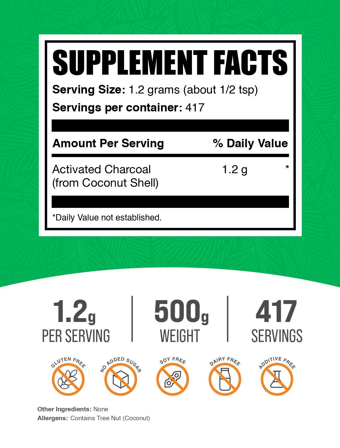 Activated Charcoal Powder from Coconut Charcoal - 500g | Teeth Whitening, Vegan & Gluten Free | BulkSupplements