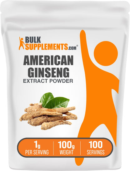 BulkSupplements.com American Ginseng Extract Powder – Ginseng Supplement, Gluten Free, 100g (3.5 oz), Pack of 1