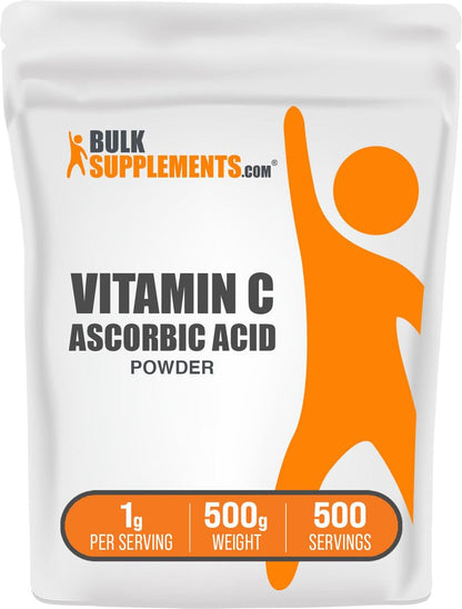 BulkSupplements Ascorbic Acid Powder – Vitamin C, Immune Support, 500g, Gluten Free