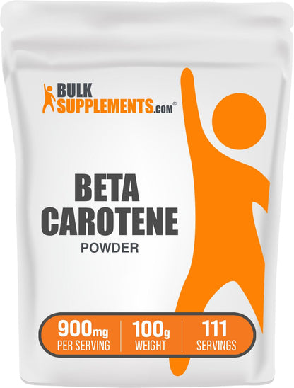 BulkSupplements Beta Carotene Powder - Vitamin A Support for Immune & Vision Health | Gluten Free, 900 mg per Serving, 100 g (Pack of 1)