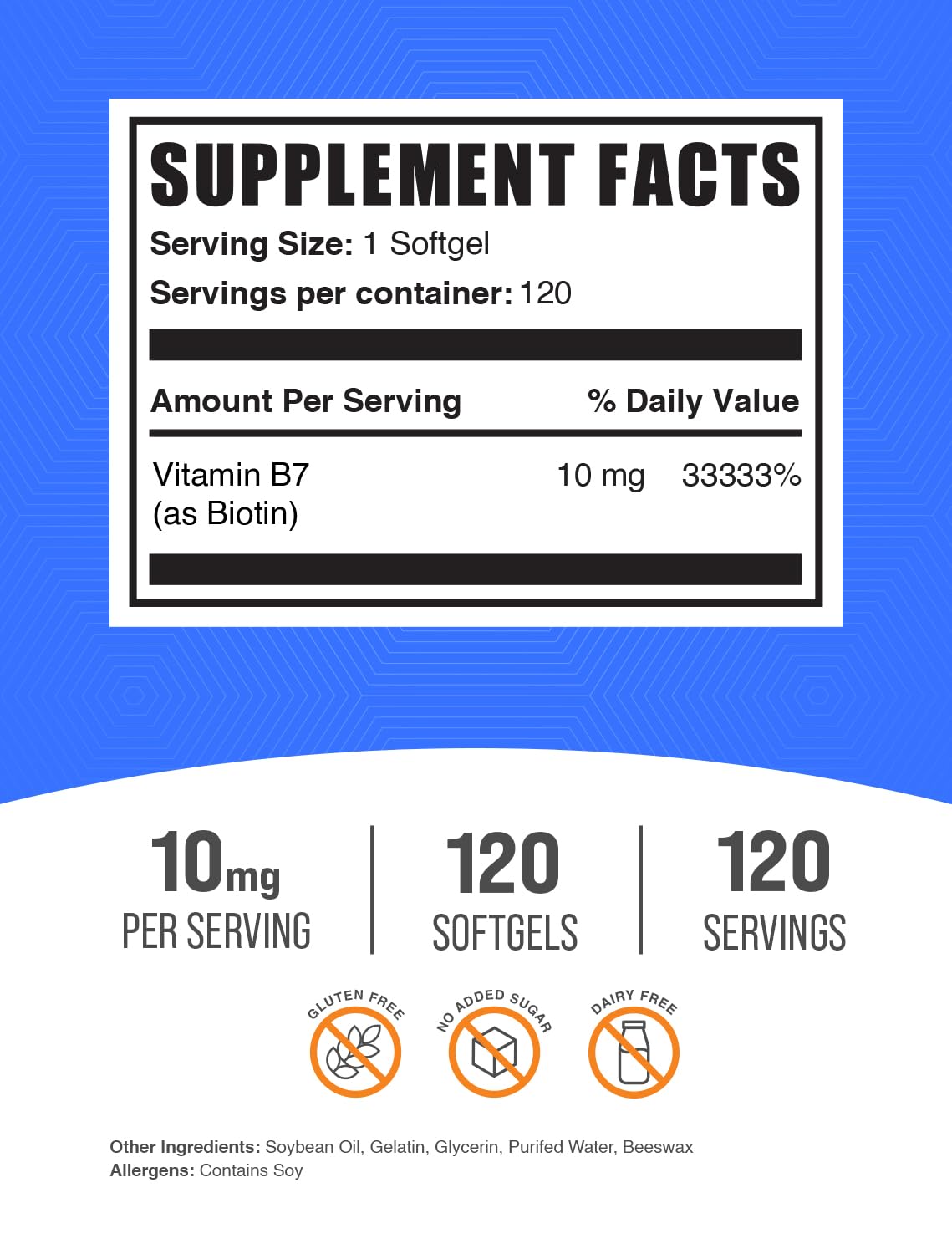 Biotin 10000mcg Softgels – Vitamin B7 for Hair, Skin & Nails | Gluten Free