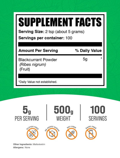 BulkSupplements Blackcurrant Powder – Gluten Free, Air Dried, 500g (1.1 lbs), 5g Serving