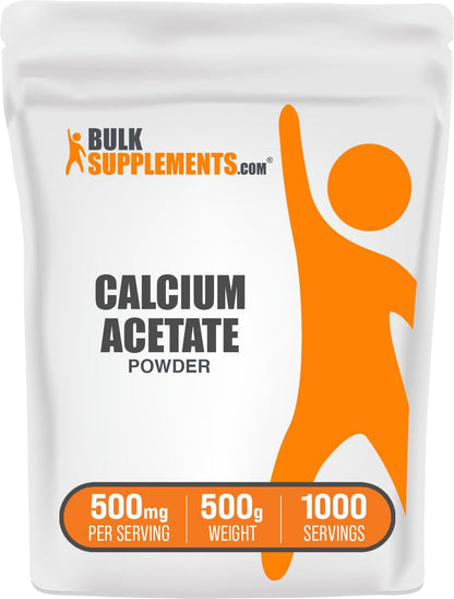 BulkSupplements Calcium Acetate Powder – Calcium Supplement, Food Grade, Gluten Free, 500 mg per Serving, 500 g
