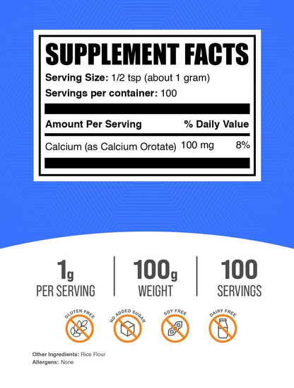 Calcium Orotate Powder – High Bioavailability, Unflavored & Gluten Free | BulkSupplements 100g x 2