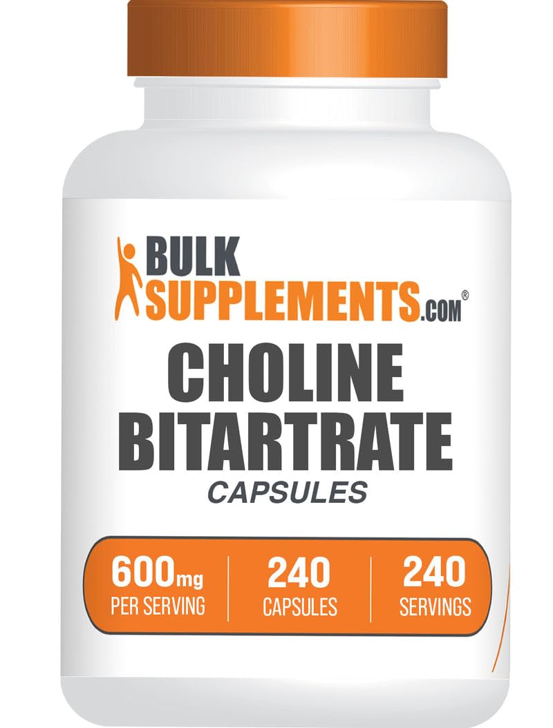BulkSupplements Choline Bitartrate Capsules | Choline L-Bitartrate 600mg, 2 Capsules per Serving, 240 Capsules (Pack of 1)