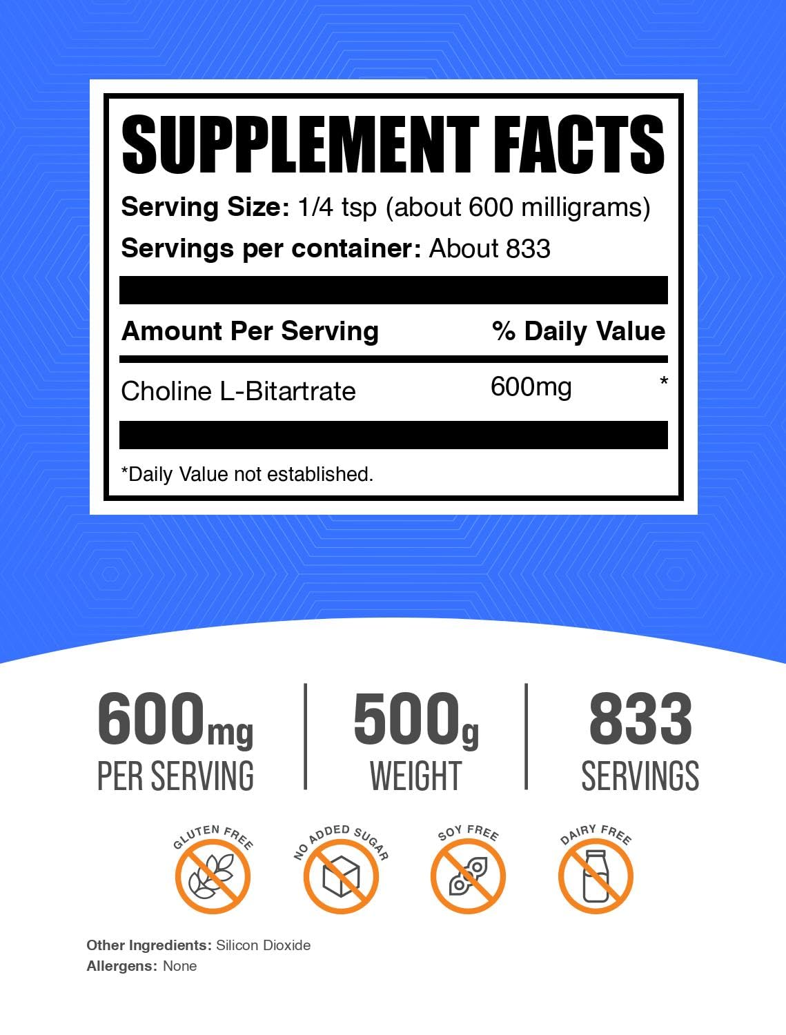 Choline Bitartrate Powder – BulkSupplements.com | 600 mg/Serving, 500 g