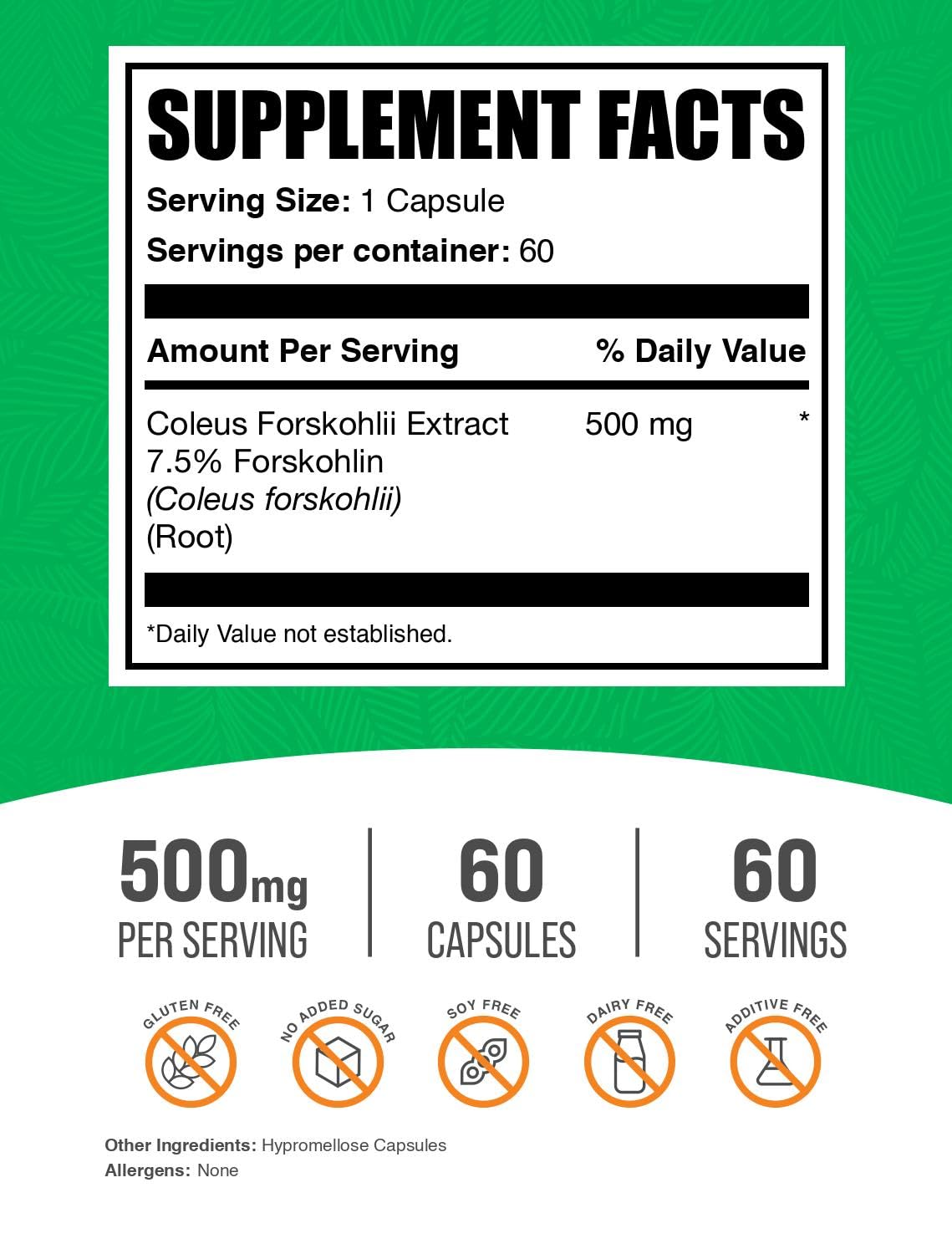 Bulk Supplements Coleus Forskohlii Extract Capsules – Forskolin, 60-Count, Gluten Free