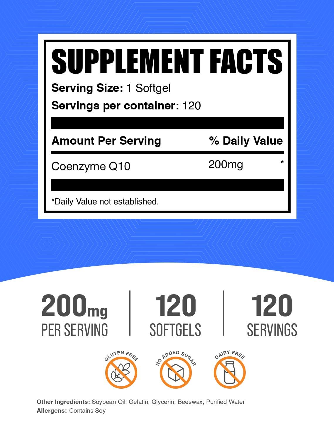 BulkSupplements CoQ10 200mg Softgels – Heart Health, Gluten Free, 120 Count