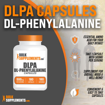 BulkSupplements DL-Phenylalanine Capsules 500mg (DLPA) – 180 Caps, Gluten Free