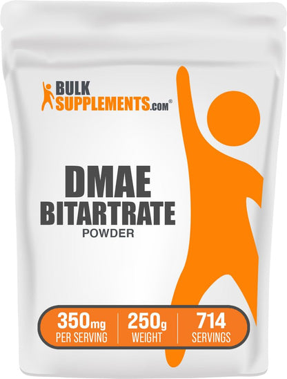 BulkSupplements.com DMAE Bitartrate Powder – 350mg per Serving, Unflavored, Gluten Free, 250g
