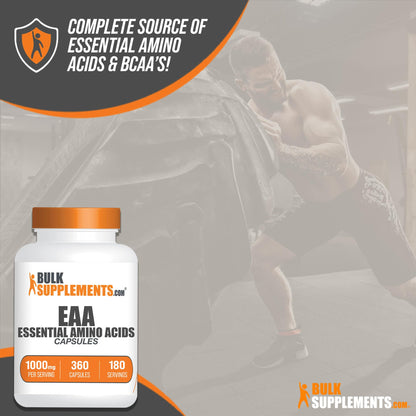 BulkSupplements Essential Amino Acids Capsules (EAAs) – 360 Capsules, 2 per Serving