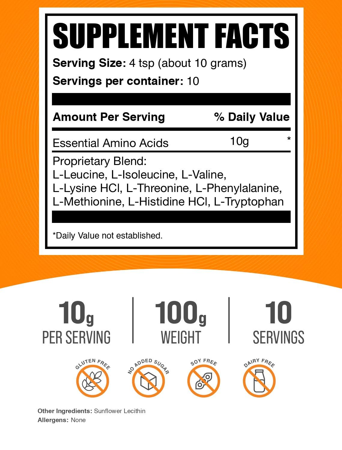 BulkSupplements Essential Amino Acids Powder (EAA) – Unflavored, Gluten Free, 100g
