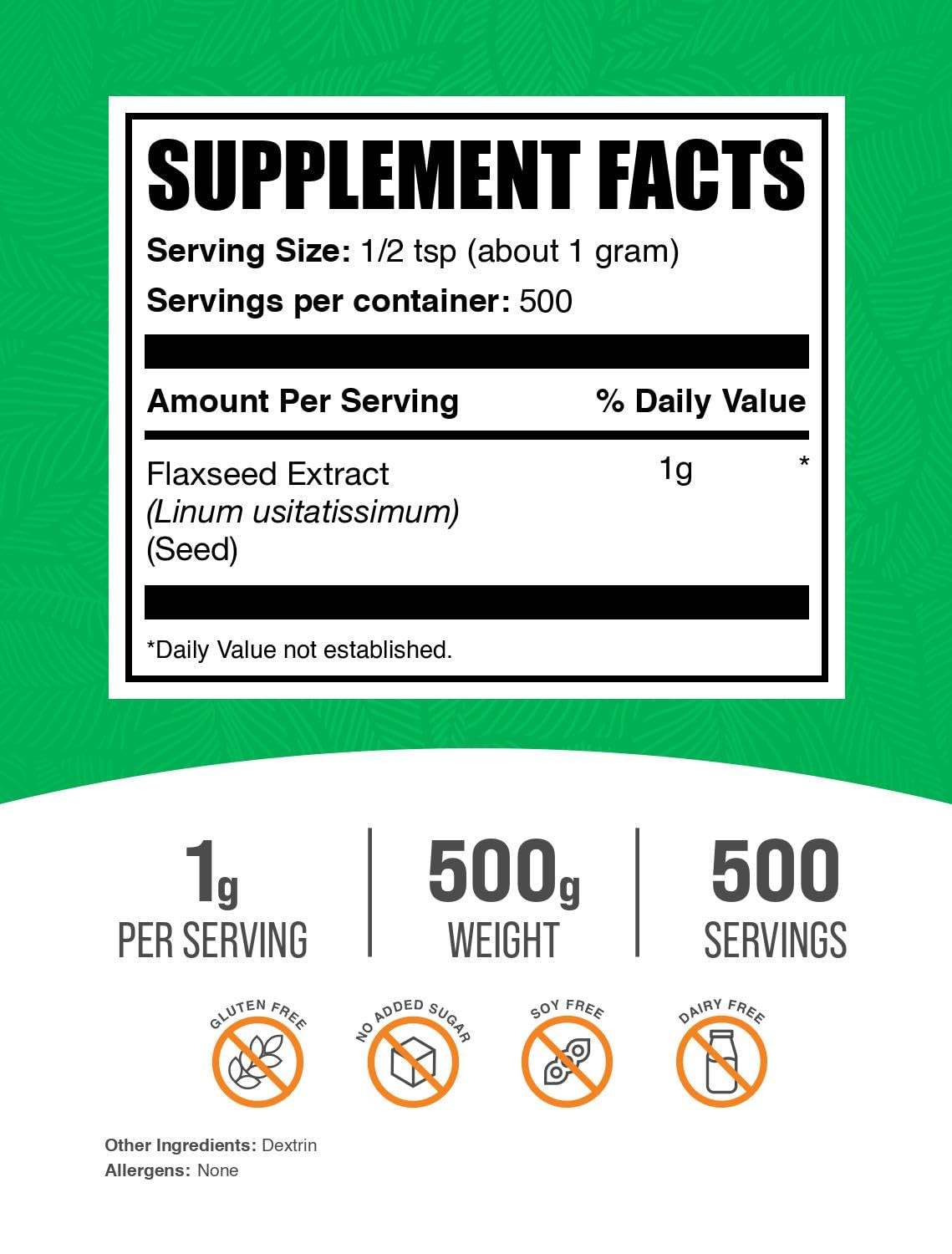 BulkSupplements Flaxseed Extract Powder – Omega-3, Vegan, 500g