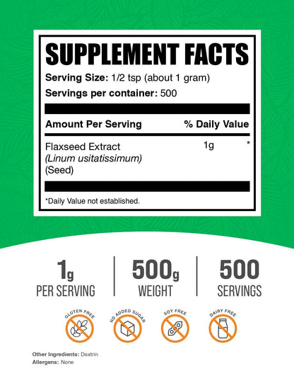 BulkSupplements Flaxseed Extract Powder – Omega-3, Vegan, 500g