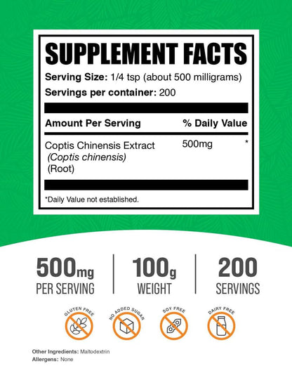 BulkSupplements Coptis Chinensis Extract Powder – Golden Thread, 500 mg per Serving, 100 g (Pack of 2)