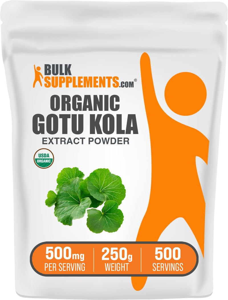 BulkSupplements.com Organic Gotu Kola Extract Powder - Gotu Kola Powder from Centella Asiatica Herb - Gluten Free, 500mg per Serving, 250g (8.8 oz) (Pack of 1)