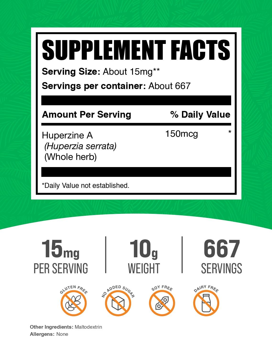 BulkSupplements Huperzine A Powder – Gluten Free, 15 mg/Serving, 10 g