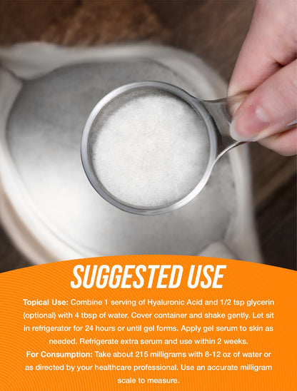 Hyaluronic Acid Powder (Sodium Hyaluronate) - 215mg/serving, 100g | Food Grade, Gluten Free | BulkSupplements