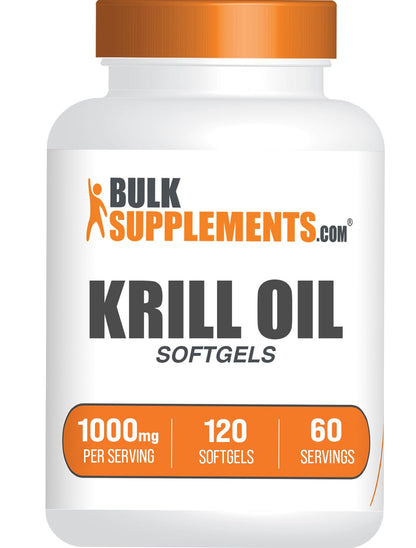BulkSupplements.com Krill Oil 1000mg Softgels - Antarctic Krill Oil, Omega-3 & DHA - Gluten Free, 2 Softgels per Serving, 120 Count