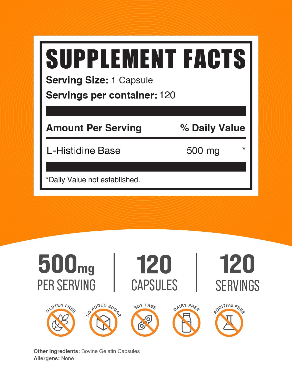 BulkSupplements L-Histidine Capsules - L-Histidine Base, Essential Amino Acid, Gluten Free | 120 Capsules per Bottle, Pack of 2