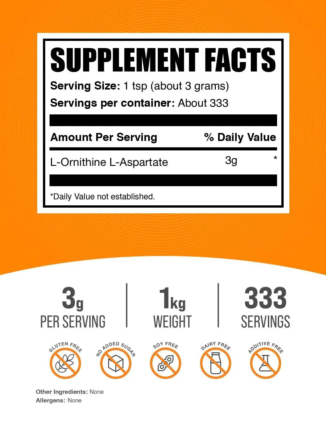 BulkSupplements L-Ornithine L-Aspartate Powder – 3 g Serving, 1 kg, Gluten Free BritishVita | Premium UK Vitamins & Wellness Supplements