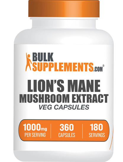 BulkSupplements Lion's Mane Mushroom Extract Capsules – Brain Support, 1000mg per Serving, 360 Vegan Capsules