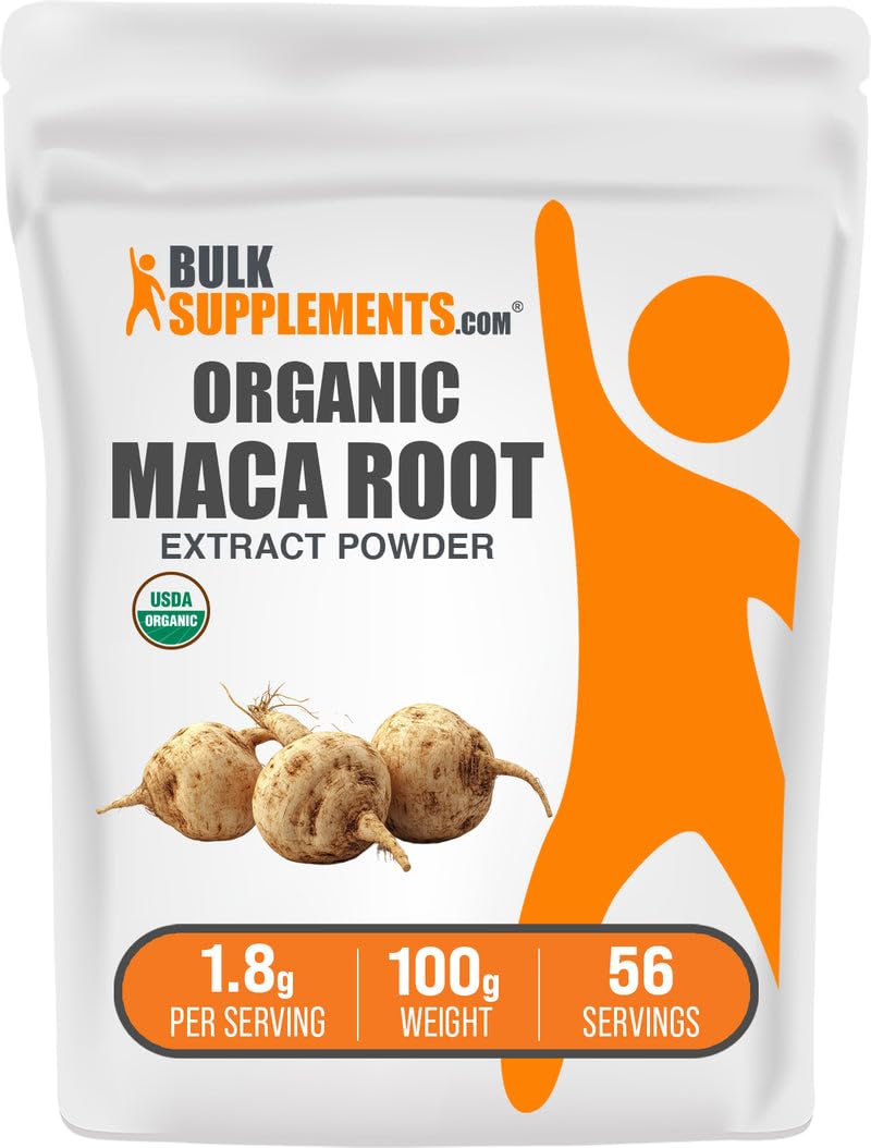 BulkSupplements Organic Maca Root Extract Powder – 100g, Vegan & Gluten Free | 1.8 g per Serving