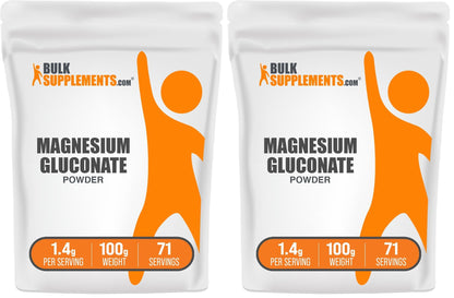 BulkSupplements.com Magnesium Gluconate Powder – Magnesium Supplement, Unflavored & Gluten Free, 1.4g per Serving, 100g (3.5 oz) Pack of 2