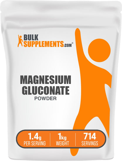BulkSupplements.com Magnesium Gluconate Powder – Magnesium Supplement, Unflavored & Gluten-Free, 1.4 g per Serving, 1 kg (Pack of 1)