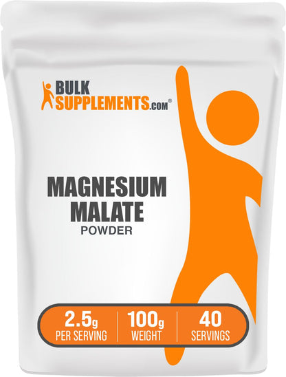 BulkSupplements Magnesium Malate Powder — High Bioavailability, 2.5g/Serving, 100g