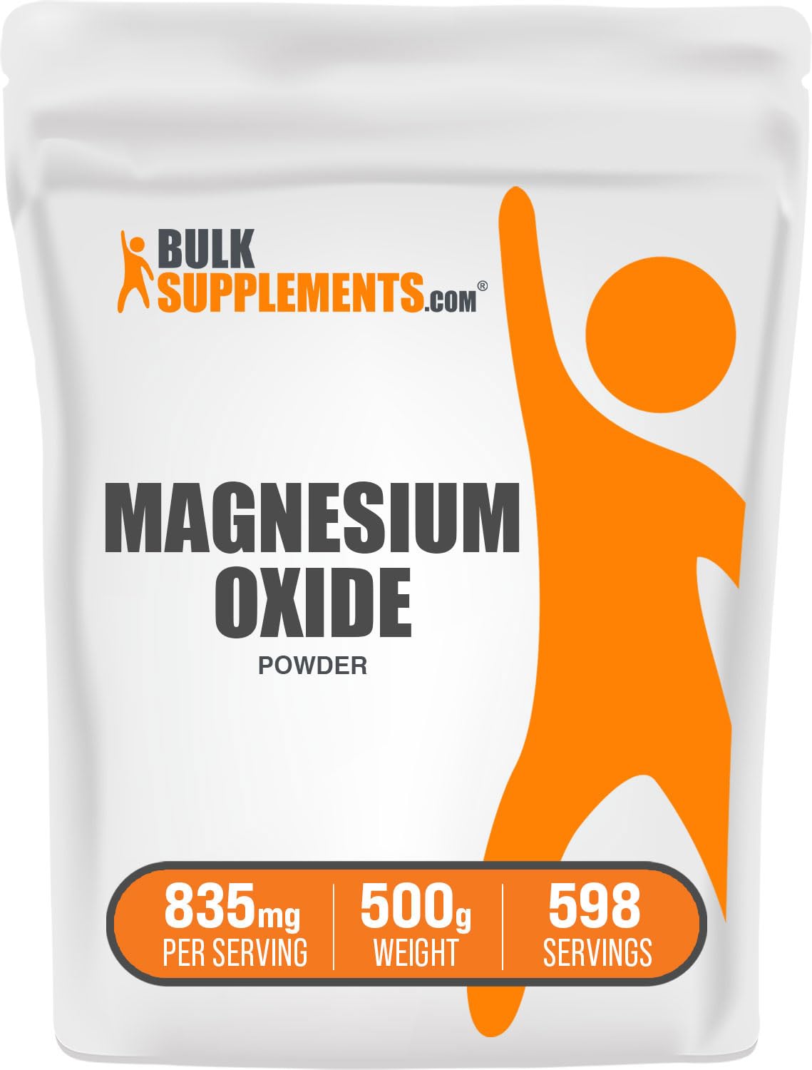 Magnesium Oxide Powder 835mg per Serving | Food Grade & Gluten Free 500g (Pack of 1) | BulkSupplements.com