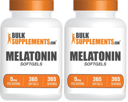 BulkSupplements Melatonin 5 mg Softgels – Sleep Support for Adults, 5 mg per Serving, Gluten Free, 365 Count (Pack of 2)