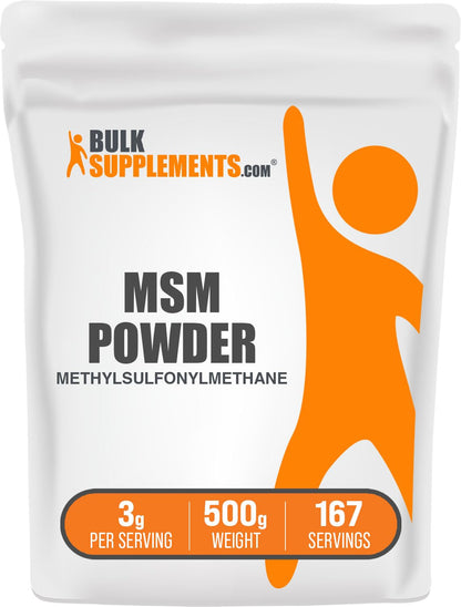 BulkSupplements MSM Powder - 500g, 3g Serving, Gluten Free