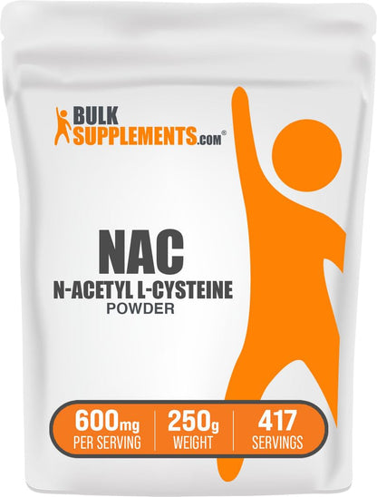 NAC Powder 600mg (N-Acetyl Cysteine), 250g | 417 Servings – Gluten Free | BulkSupplements