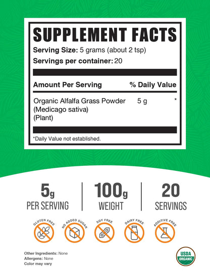 Organic Alfalfa Grass Powder | Alfalfa Supplement - Vegan & Gluten Free