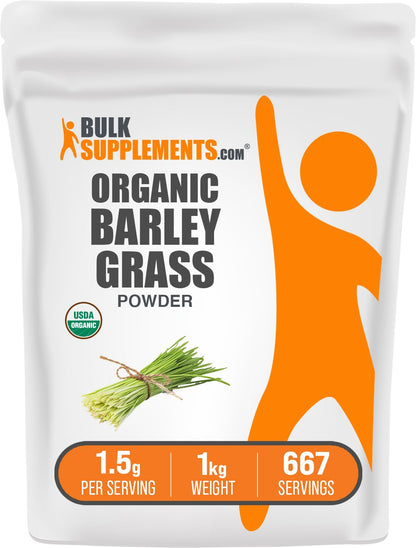BulkSupplements Organic Barley Grass Powder – Green Superfood, 1kg, 1.5g Serving – Vegan