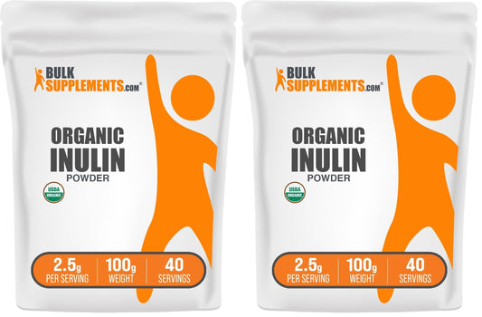 BulkSupplements Organic Inulin Powder - Soluble Fiber, Vegan & Gluten Free, 2.5g per Serving, 100g Pack of 2 BritishVita | Premium UK Vitamins & Wellness Supplements