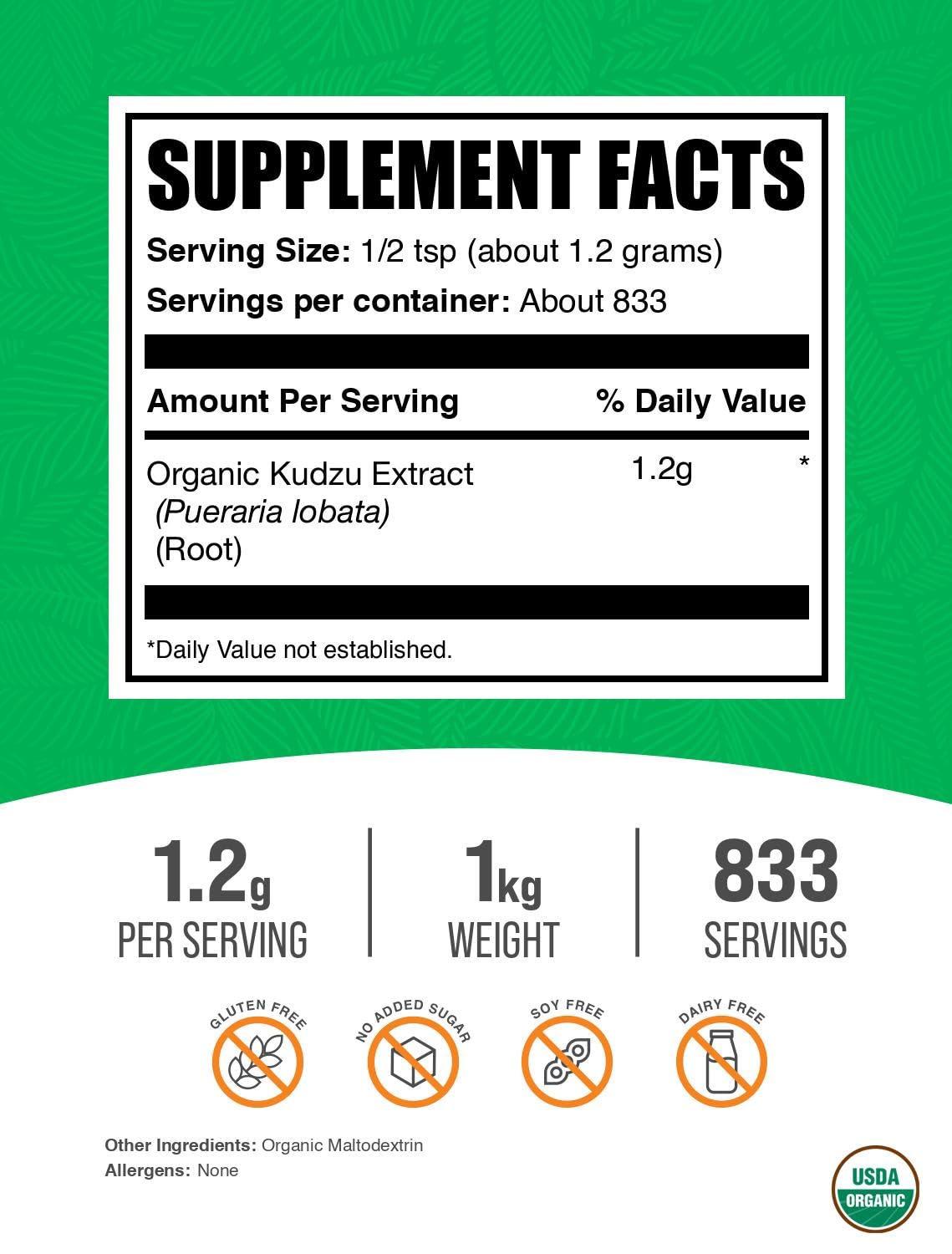 BulkSupplements.com Organic Kudzu Root Extract Powder – Kudzu Root Herbal Supplement, Gluten Free, 1kg (Pack of 1)