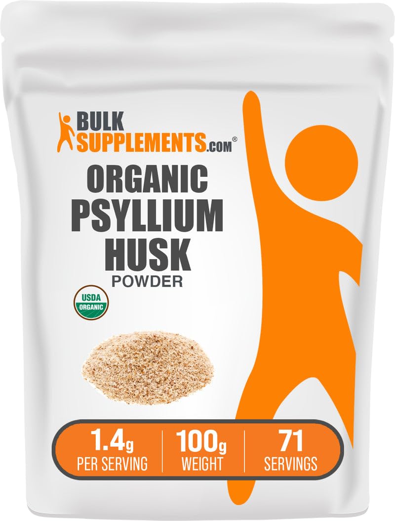 Organic Psyllium Husk Powder 100g - Gluten Free Fiber Supplement | BulkSupplements