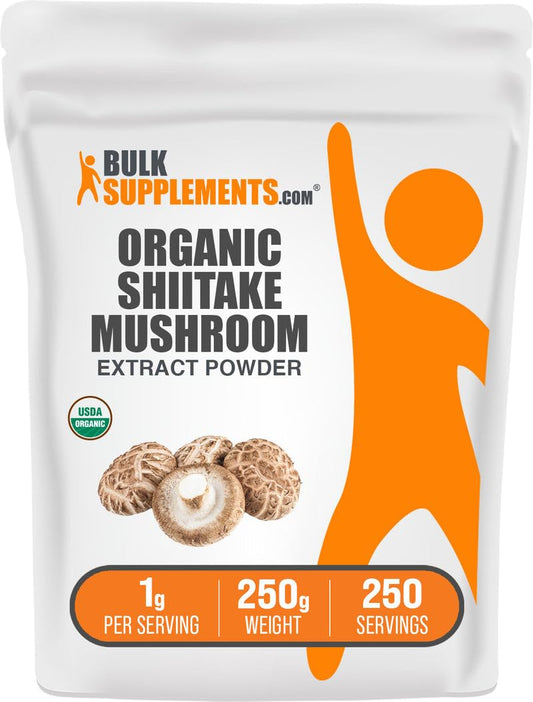 BulkSupplements.com Organic Shiitake Mushroom Extract Powder – Immune Support, Vegan & Gluten Free, 250g | 1g Serving BritishVita | Premium UK Vitamins & Wellness Supplements