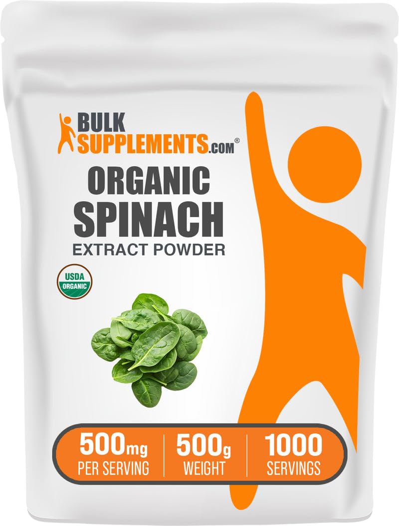 BulkSupplements Organic Spinach Extract Powder – Spinach Powder, Gluten Free, 500mg/Serving, 500g (Pack of 1)