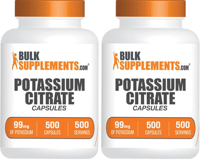 BulkSupplements Potassium Citrate Capsules 99mg - 500 Capsules (Pack of 2) | 1 Capsule Serving