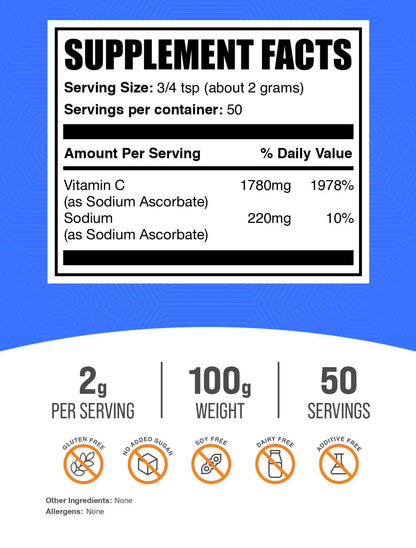 BulkSupplements Sodium Ascorbate Powder – Immune Support, Buffered Vitamin C, Gluten Free