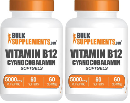 BulkSupplements Vitamin B12 5000 mcg Softgels – Cyanocobalamin, Energy Support, Gluten Free, 60 Count (Pack of 2)